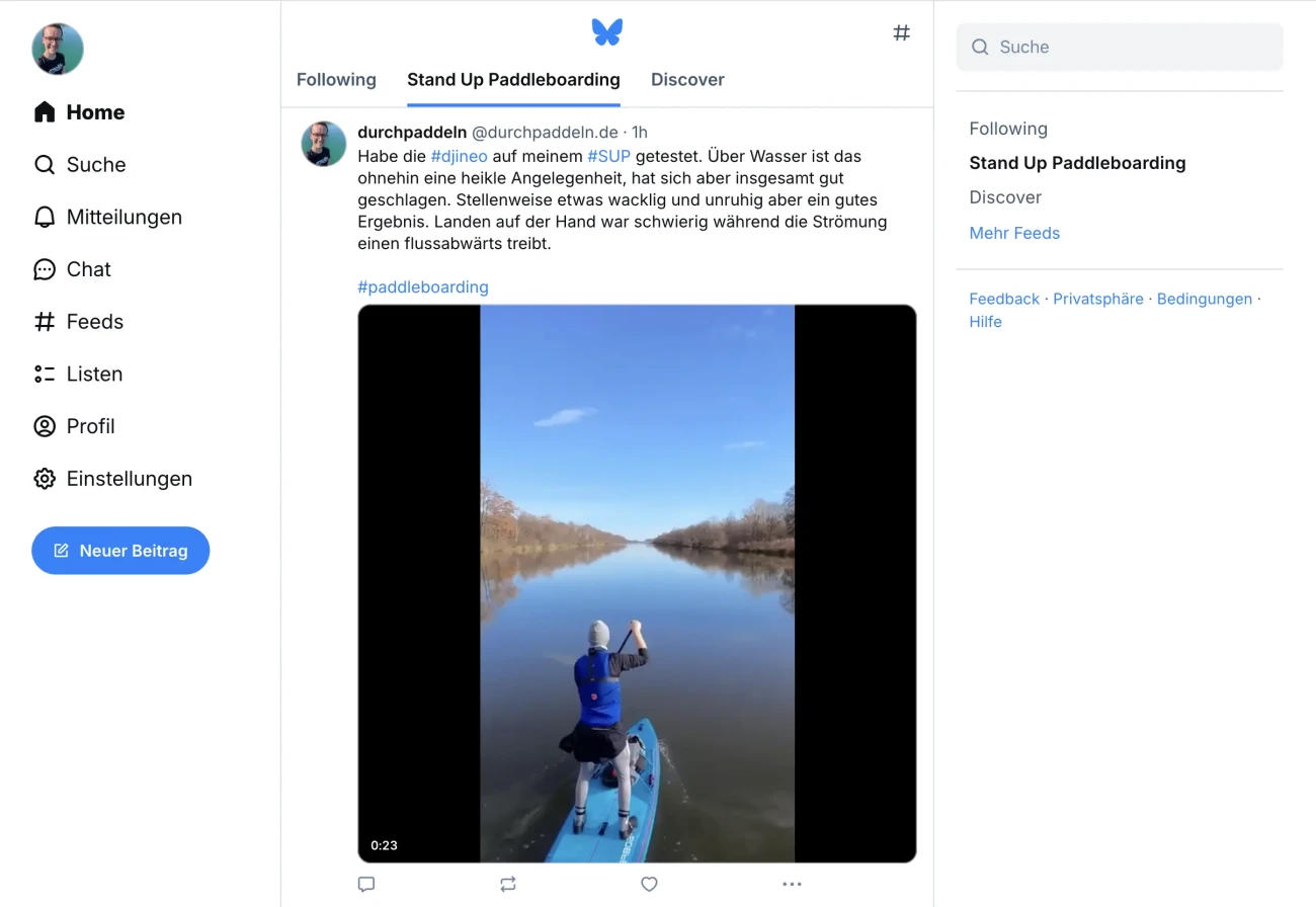 Screenshot der Web-Version von Bluesky im Feed